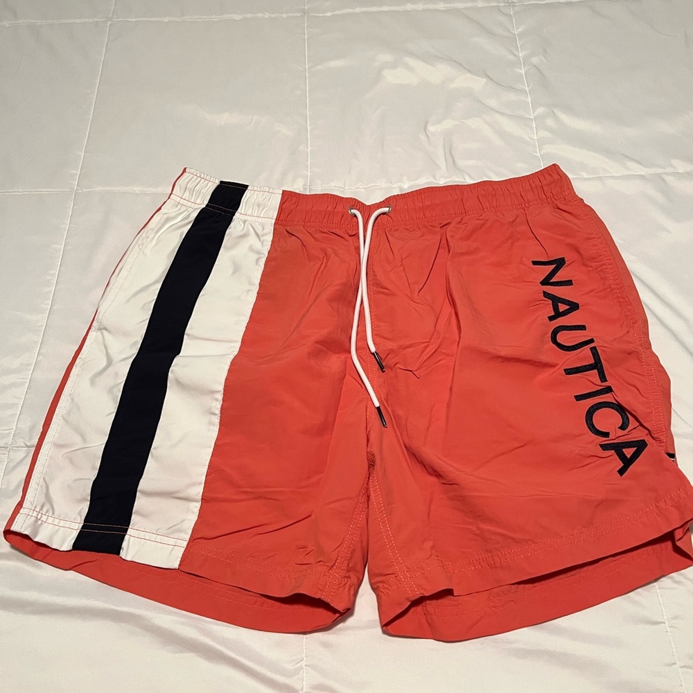 Nautica Coral Swim Shorts with Bold Stripe